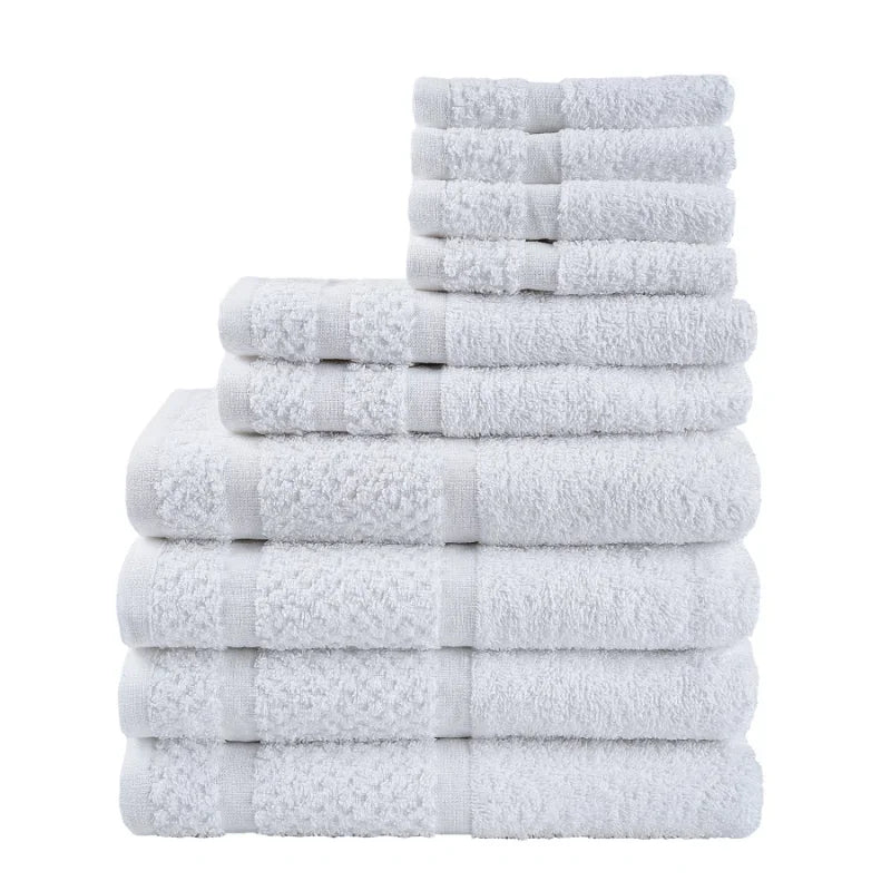10 Piece Cotton Towel Set Quick Dry Plaid Pattern For Home Bathroom Essentials Everyday Use
