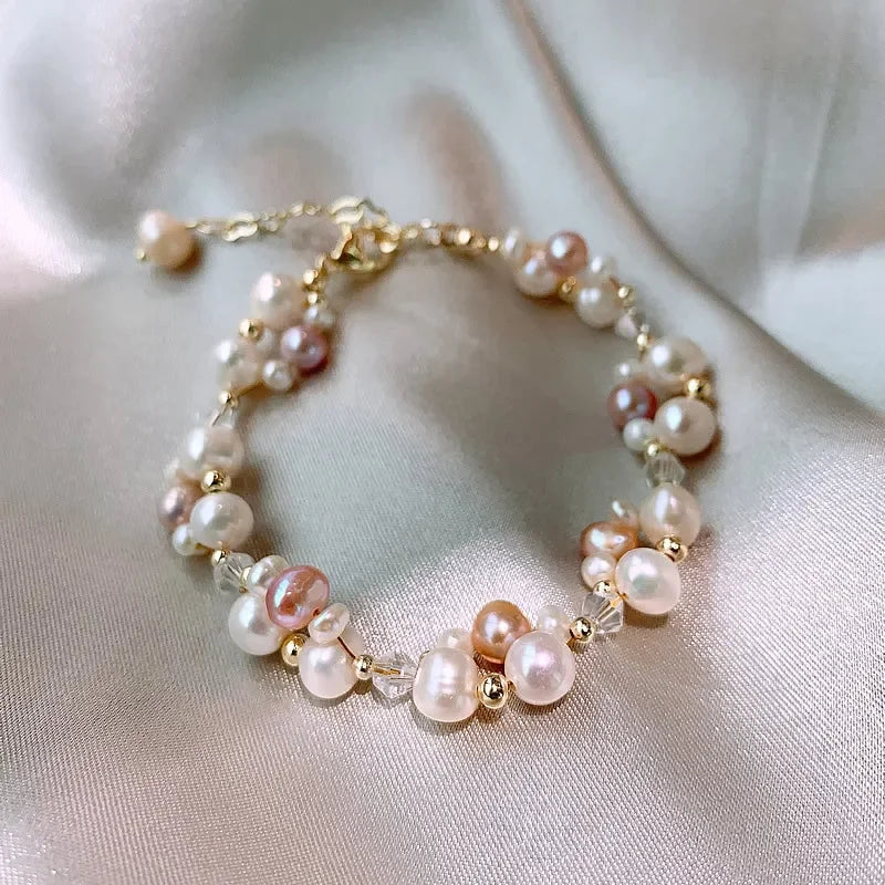Freshwater Pearl Crystal Jewelry Set Necklace Bracelet 14K Gold Filled