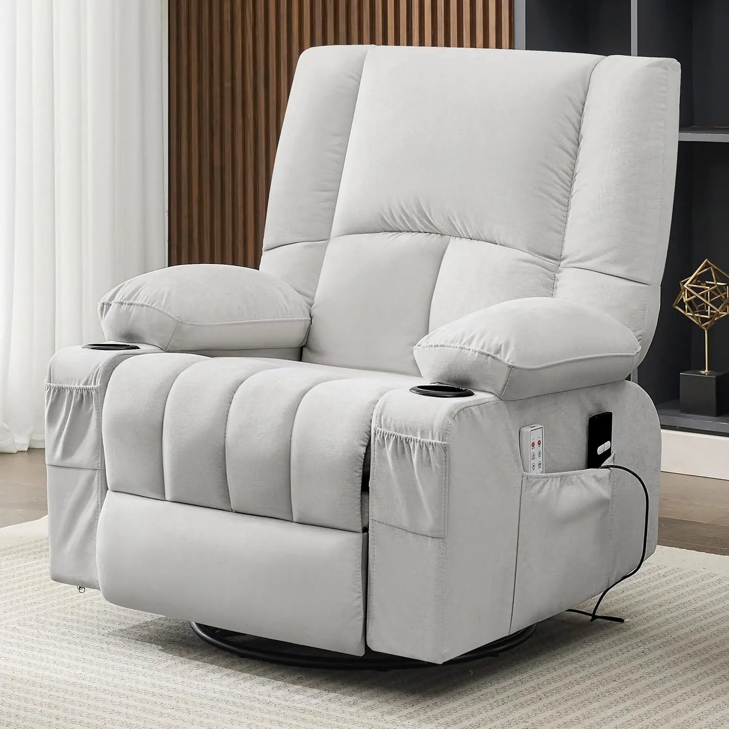 Rocker Recliner Chair With Heat And Massage 360 Swivel