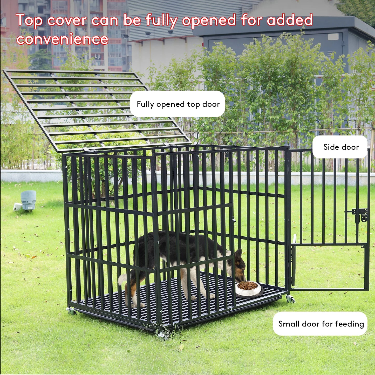 BINGOPA Heavy Duty Dog Crate With 4 Lockable Wheels