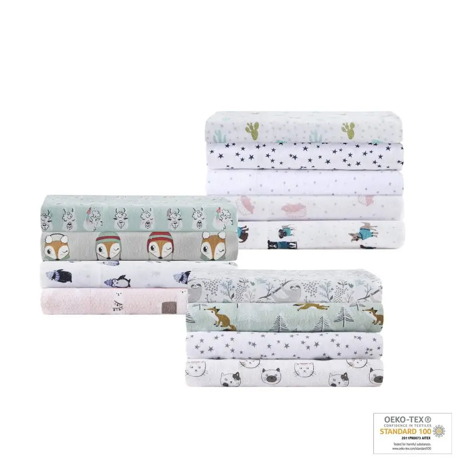 Cozy Flannel Animal Print Dogs Sheet Set 3 Piece Bedding