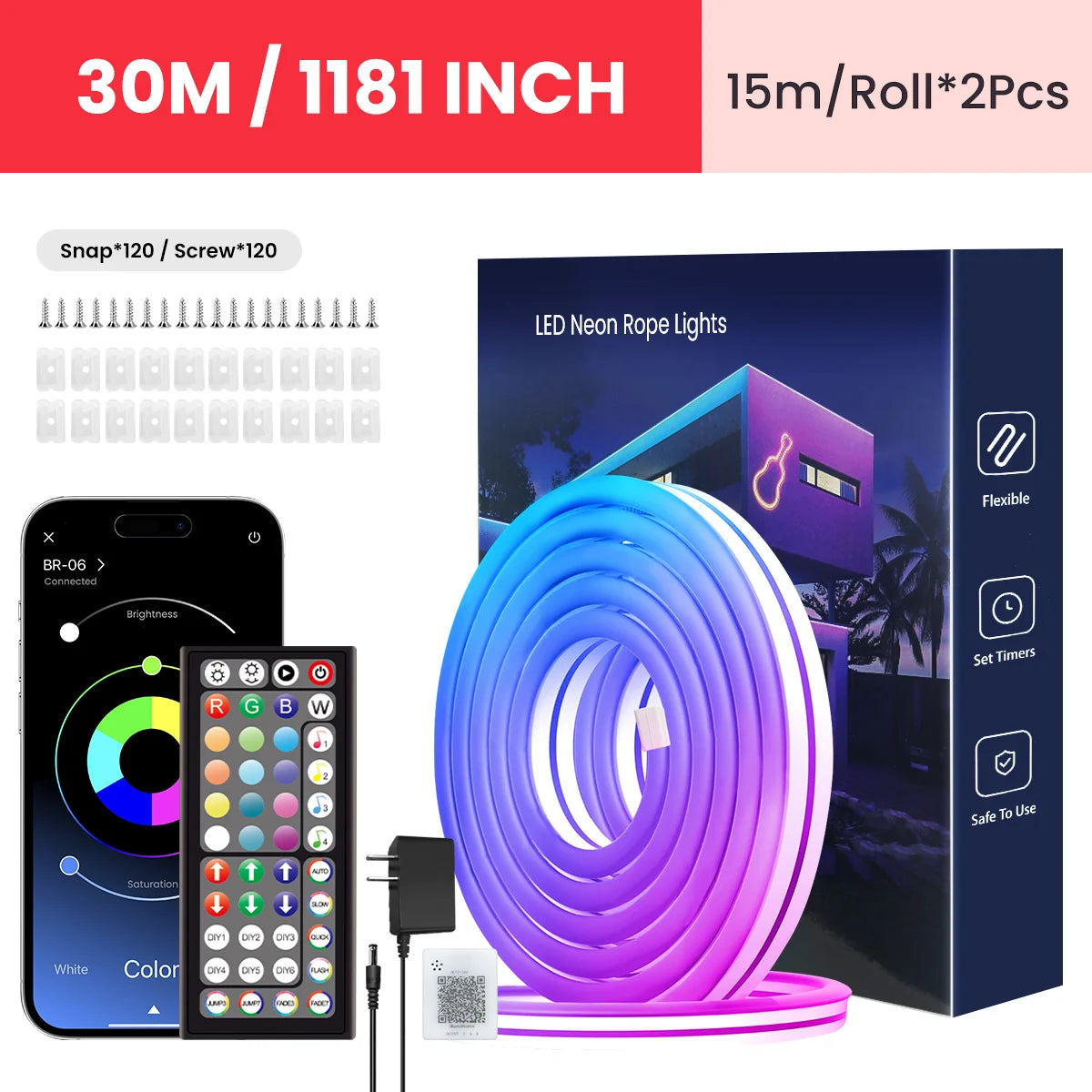 Aiopp Neon LED Rope Lights RGB Strip With Remote App