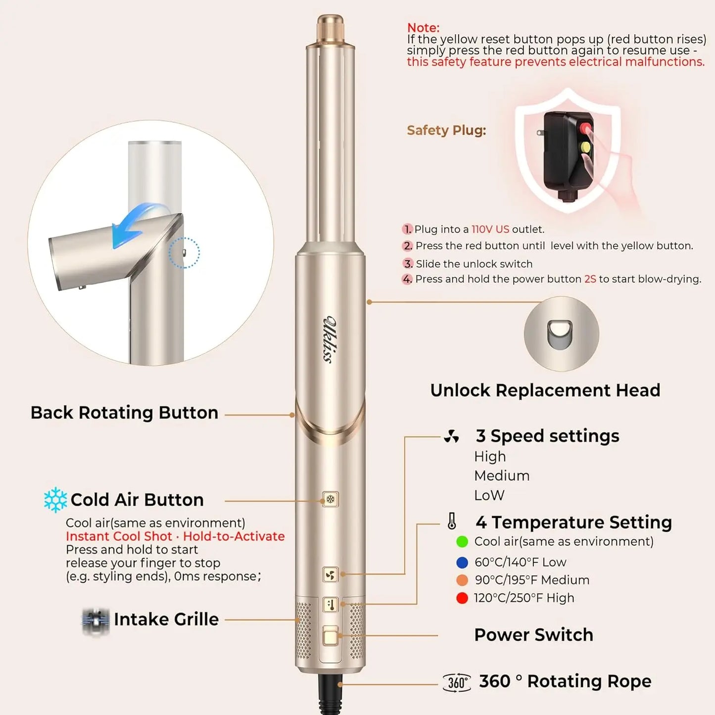 Foldable 8-in-1 Hair Dryer Brush Set with Diffuser and Auto-Wrap Curler for Fast Drying, Curling, Straightening