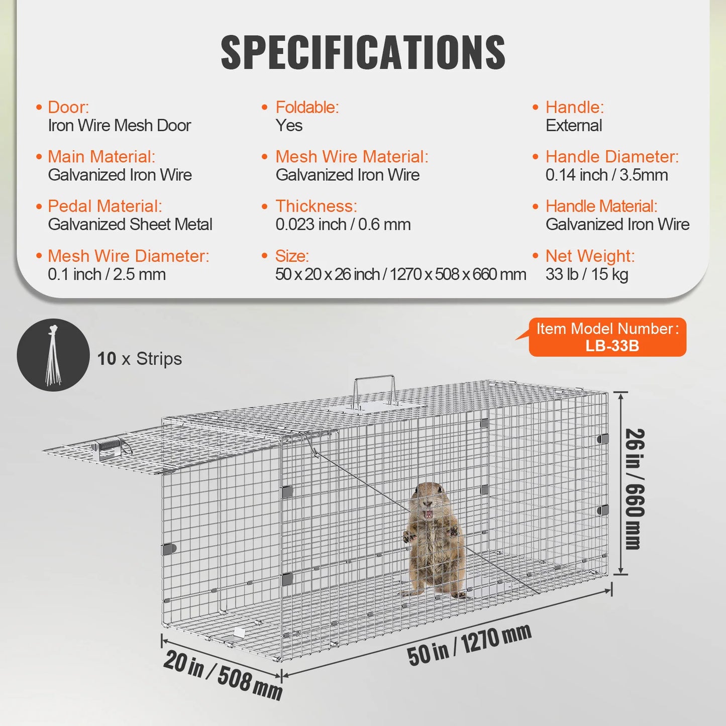NONEDoor Folding Humane Cat Trap Galvanized Iron Cage For Rabbits Squirrels Groundhogs