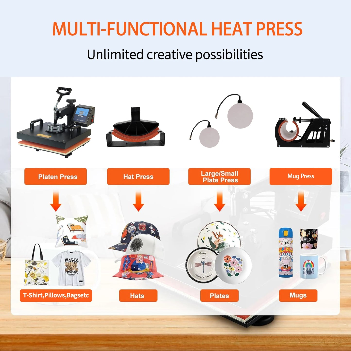 Shuohao 8 in 1 Sublimation Heat Press Machine for Caps