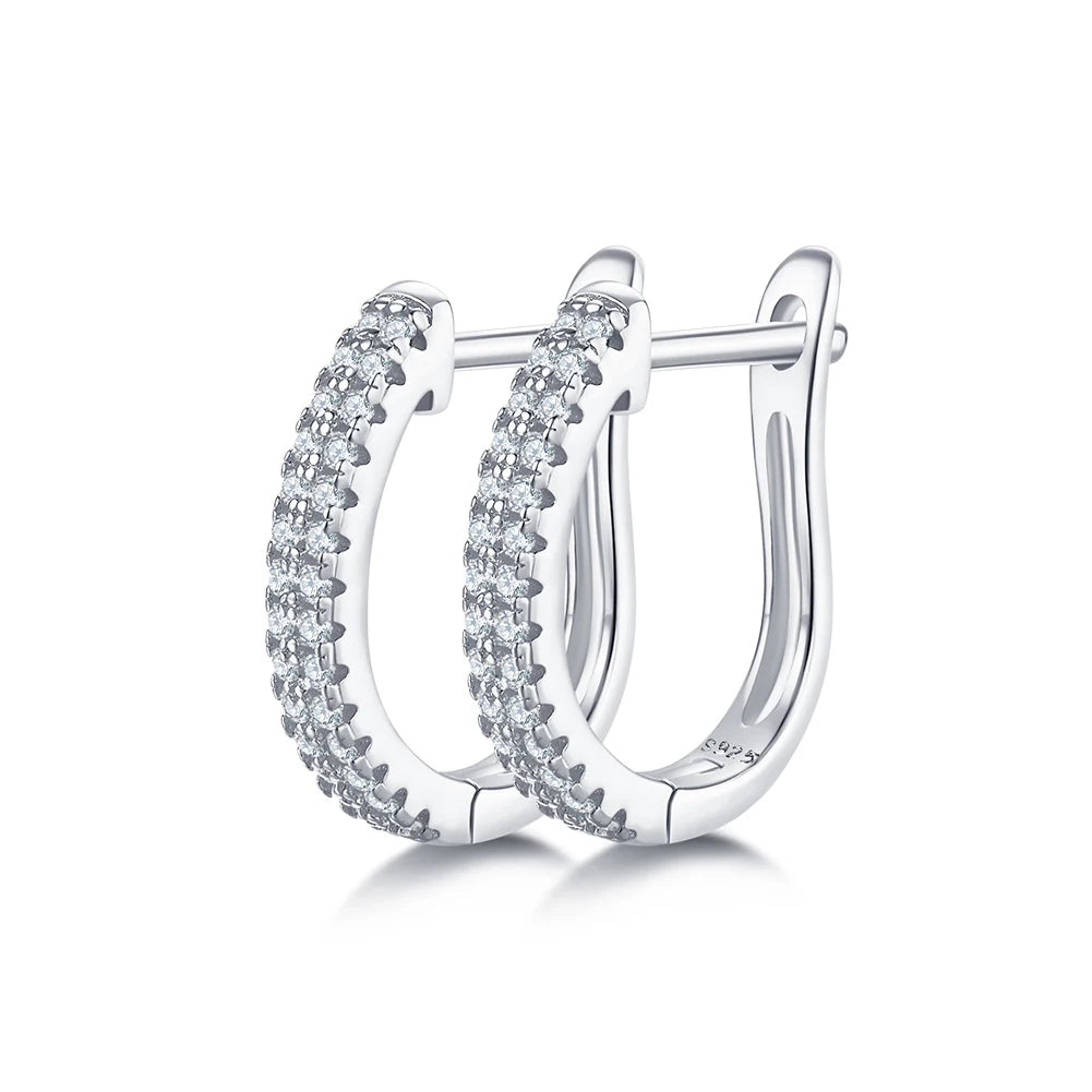 GEM'S BALLET Moissanite Hoop Earrings 925 Silver U Shaped Huggies