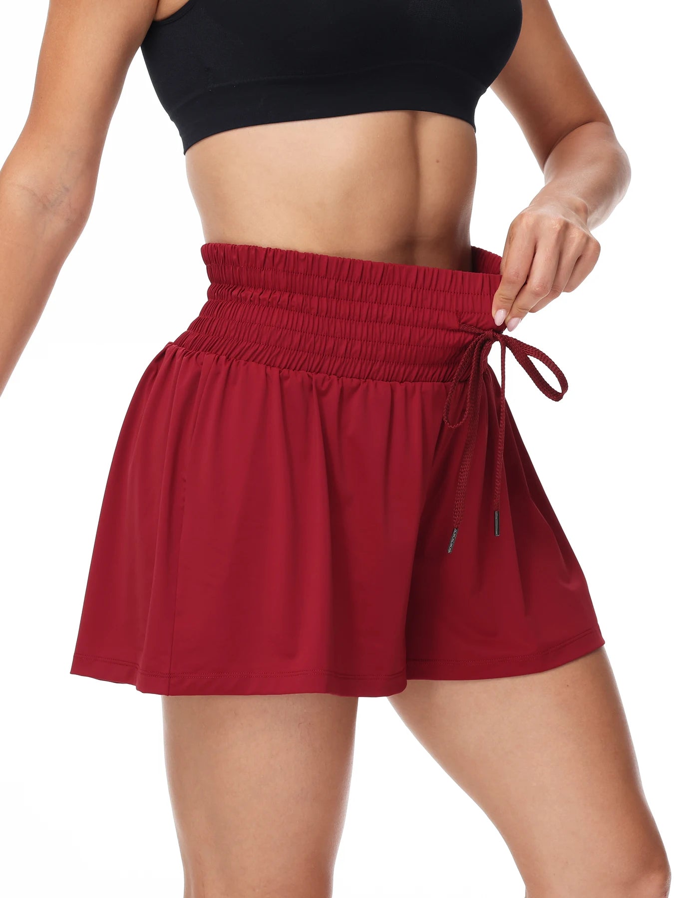 NONECN Women 2in1 High Waist Running Shorts With Drawstring