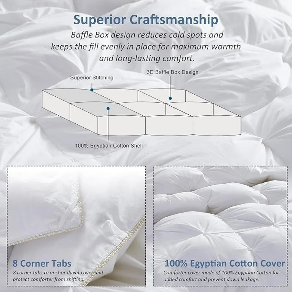 Luxurious Siberian Goose Down Duvet Insert All Season Comforter With 1200 Thread Count Egyptian Cotton