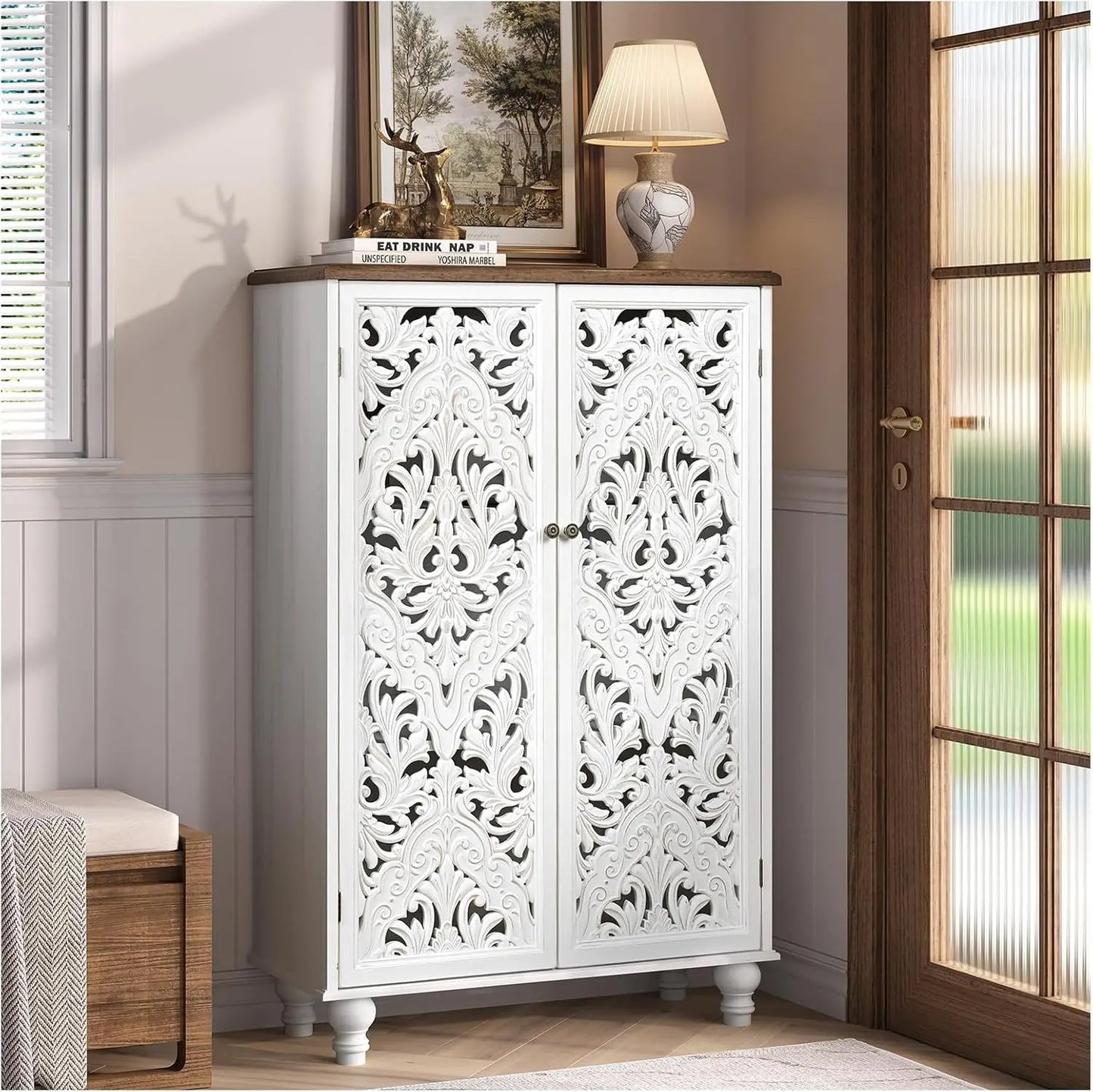 ZHUXIANG Accent Cabinet With Doors And Shelves For Living Room