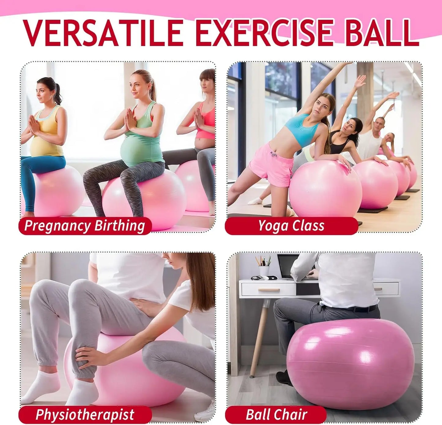6 Pack Inflatable Exercise Ball 22 Inch Heavy Duty Yoga Pilates Pregnancy Workout Balance Therapy