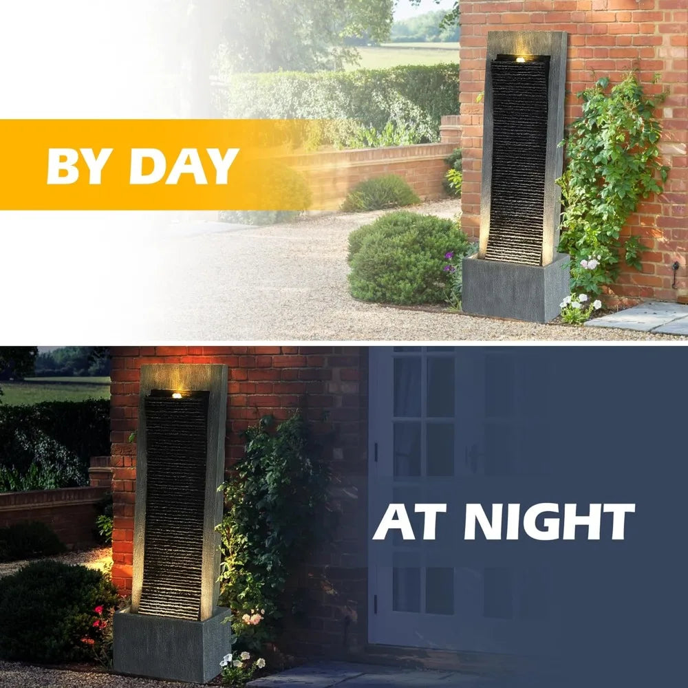 49.6''H Cascading Rock Water Fountain Outdoor Garden Waterfall with Lights, Fountain Indoor Decor for Garden, Patio, Back