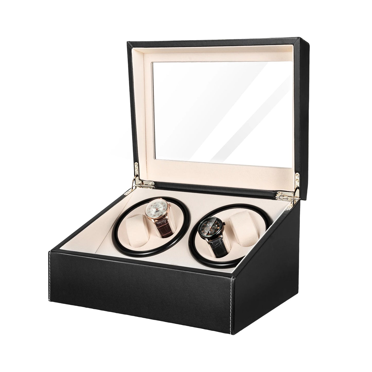 Automatic Watch Winder Shaker PU Leather Box With Glass Display Case For Mechanical Watches