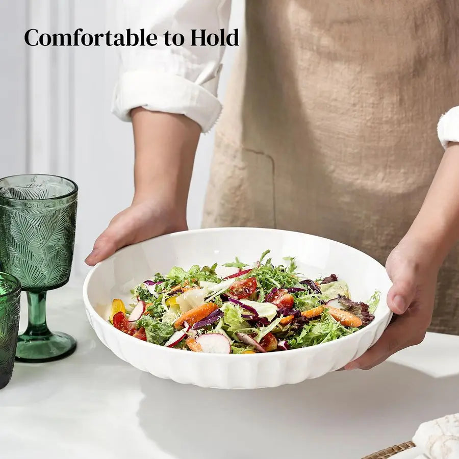 Pasta Bowls, 10 Large Salad Serving Bowls 51 OZ White Ceramic Soup Bowls Set of 4 Wide and Shallow Plate Bowl Serving Dish for S