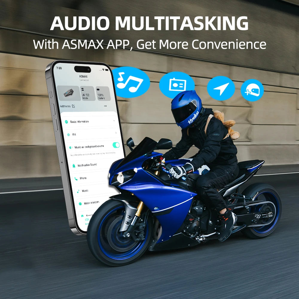 JimiLife Bluetooth Wireless Motorcycle Helmet Intercom 2km Noise Cancellation