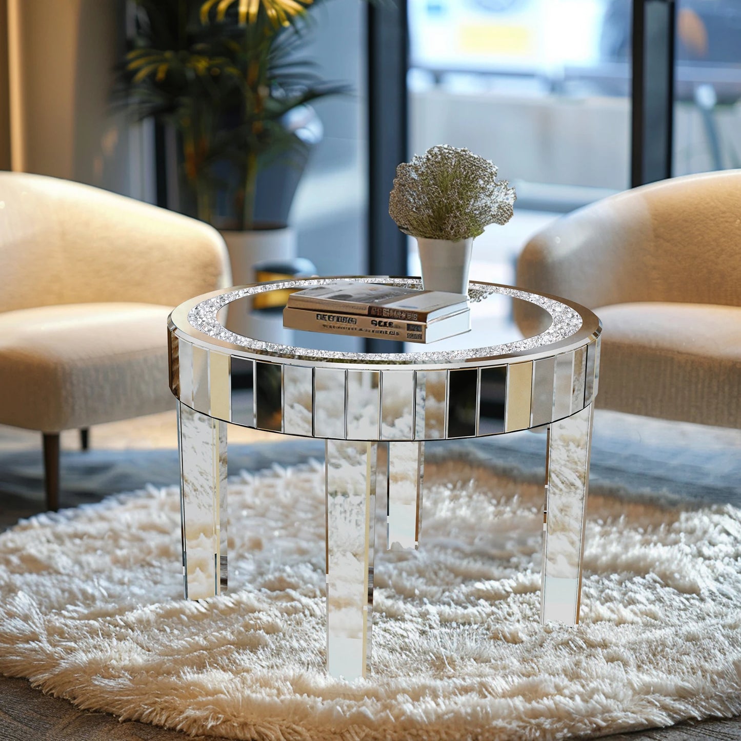 Crushed Crystal Mirrored Round Coffee Table