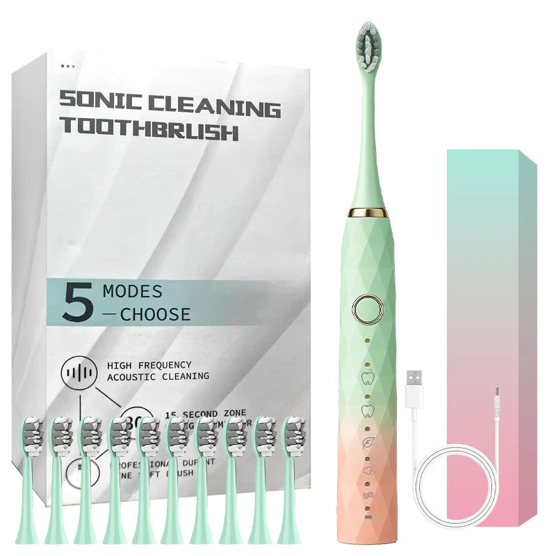 AdvancedElectric Rotary Toothbrush With Timer Usb Rechargeable Waterproof Ten Heads