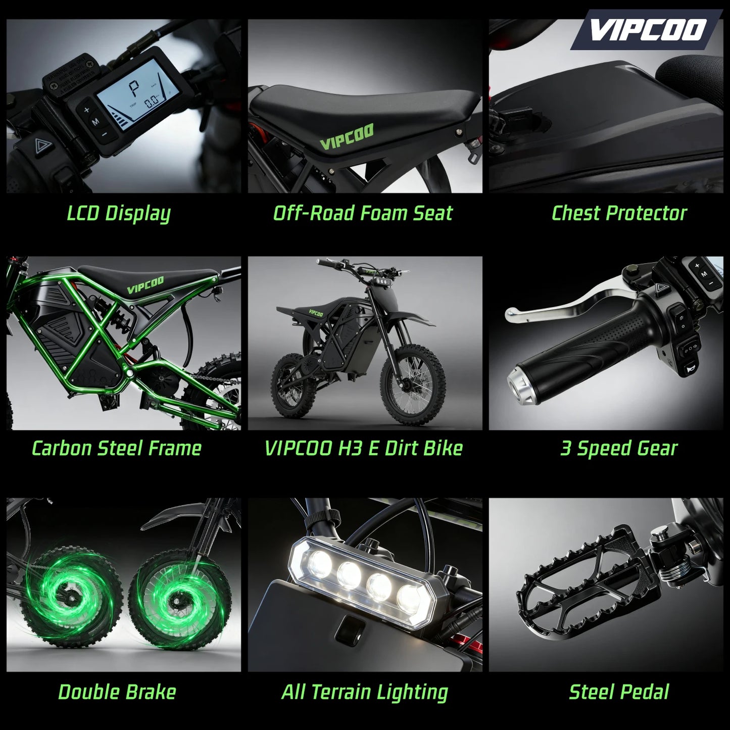 VIPCOO H3 3500W Electric Dirt Bike Fat Tire Nitrogen Suspension
