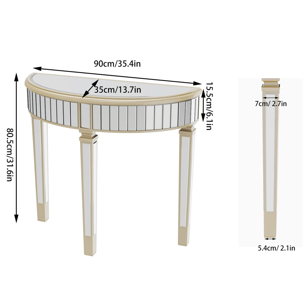 Modern HalfMoon Mirrored Console Table for Living Room and Hallway