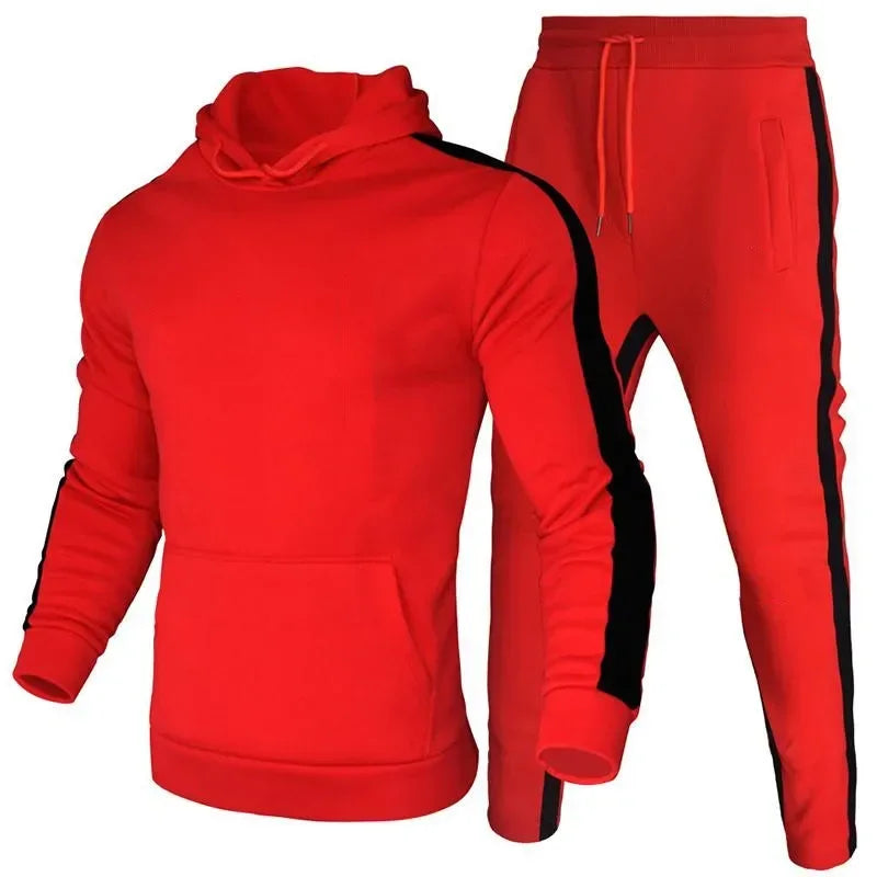 Men's Autumn Winter Striped Hoodie Tracksuit Set Polyester