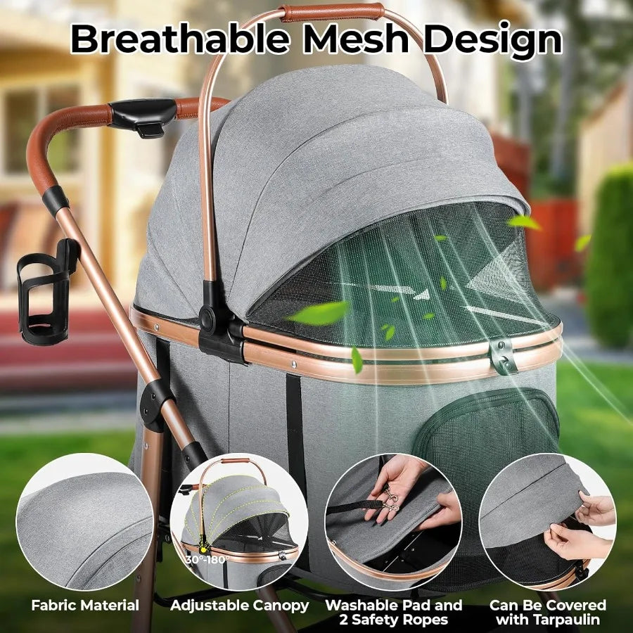 XMSJ Foldable Pet Stroller 3-In-1 Carrier For Small Dogs