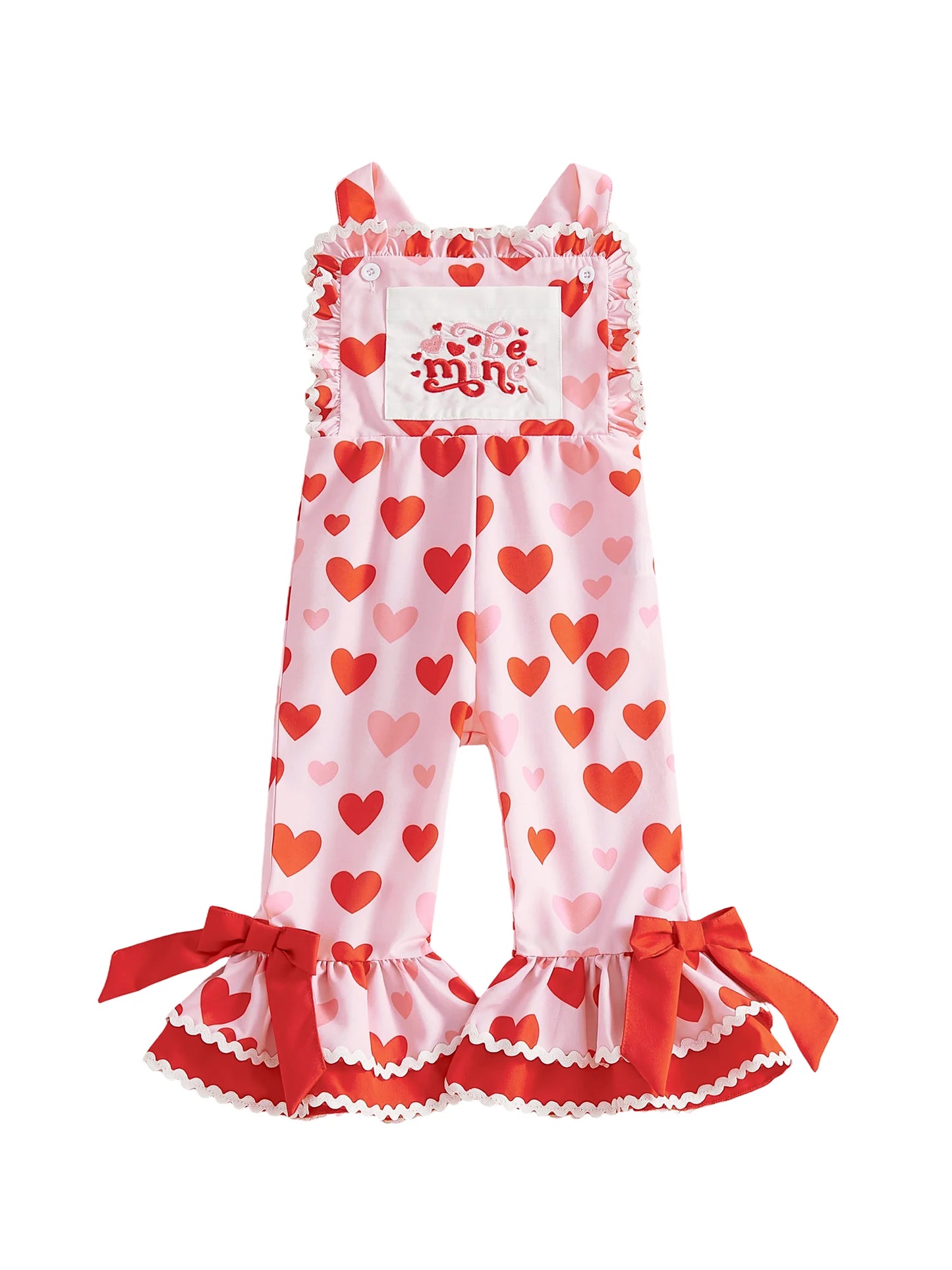 Girls Bowknot Flare Pants With Heart Print For Valentine Day Casual Daily Wear Outfit
