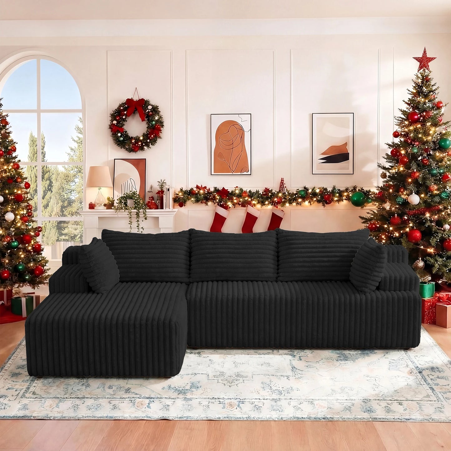 Redlife L-Shape Corduroy Sectional Sofa Cloudlike Luxurious Comfort For LivingRoom
