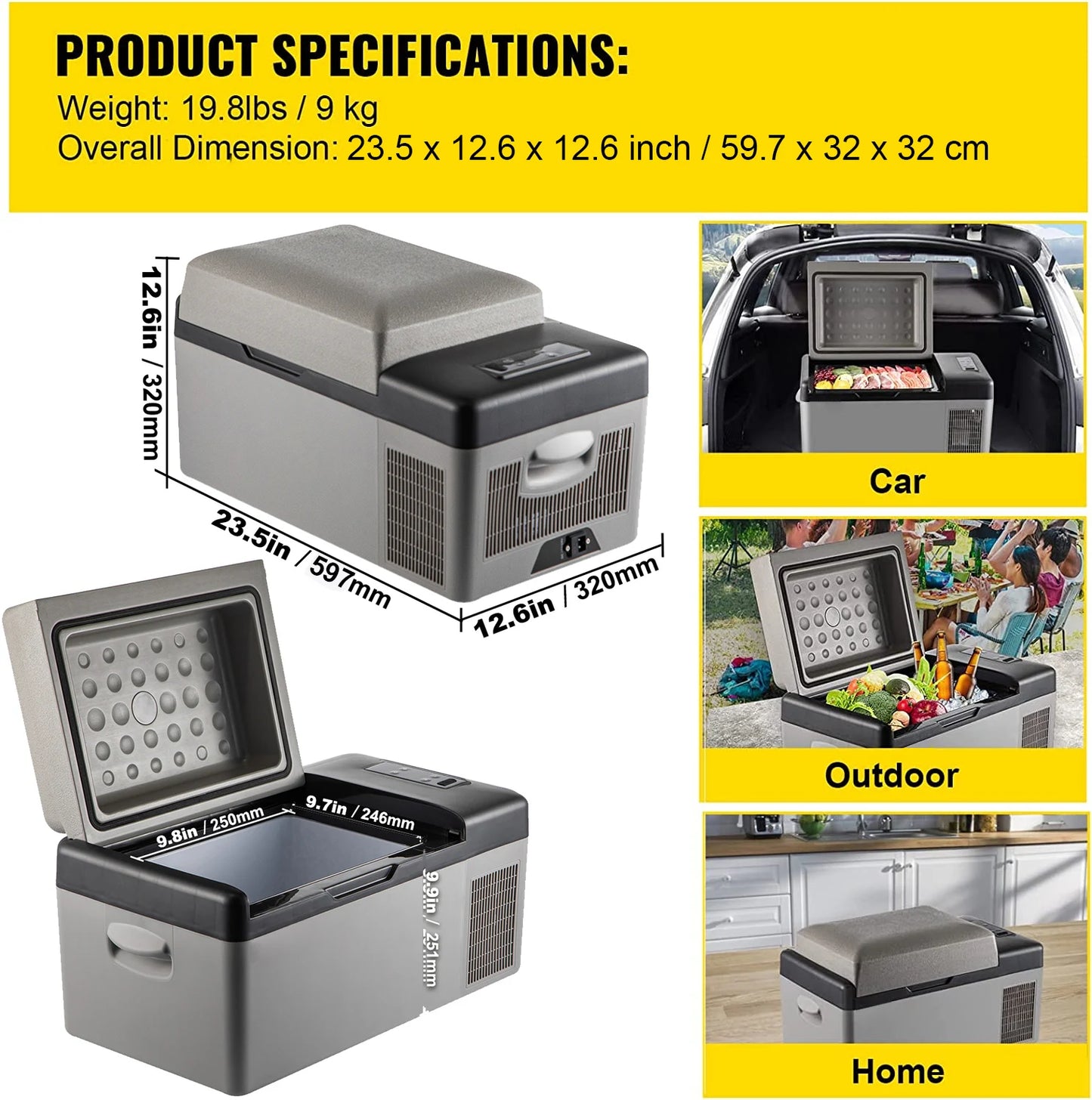 Succebuy 20-55L Portable Refrigerator Car Refrigerator Electric Compressor Cooler with 12/24v DC & 110-240v AC