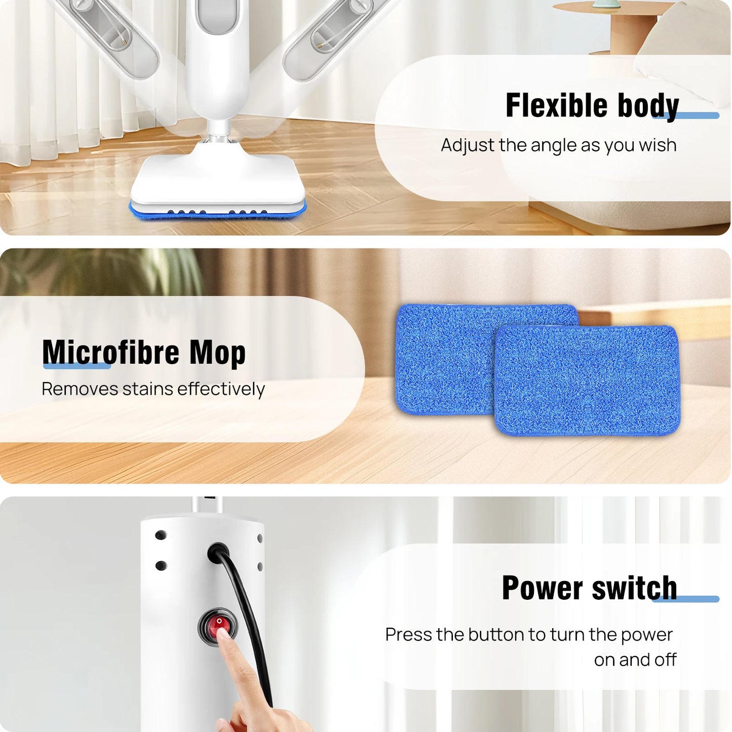 DayPlus Steam Mop and Detachable Steam Cleaner 1500W Washable Pads