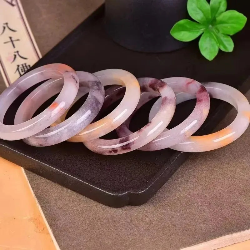 Natural Hand Carved Thin Round Jade Bracelet For Women