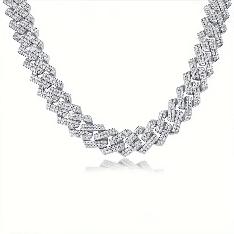 Moissanite Necklace 925 Sterling Silver Cuban Chain Unisex