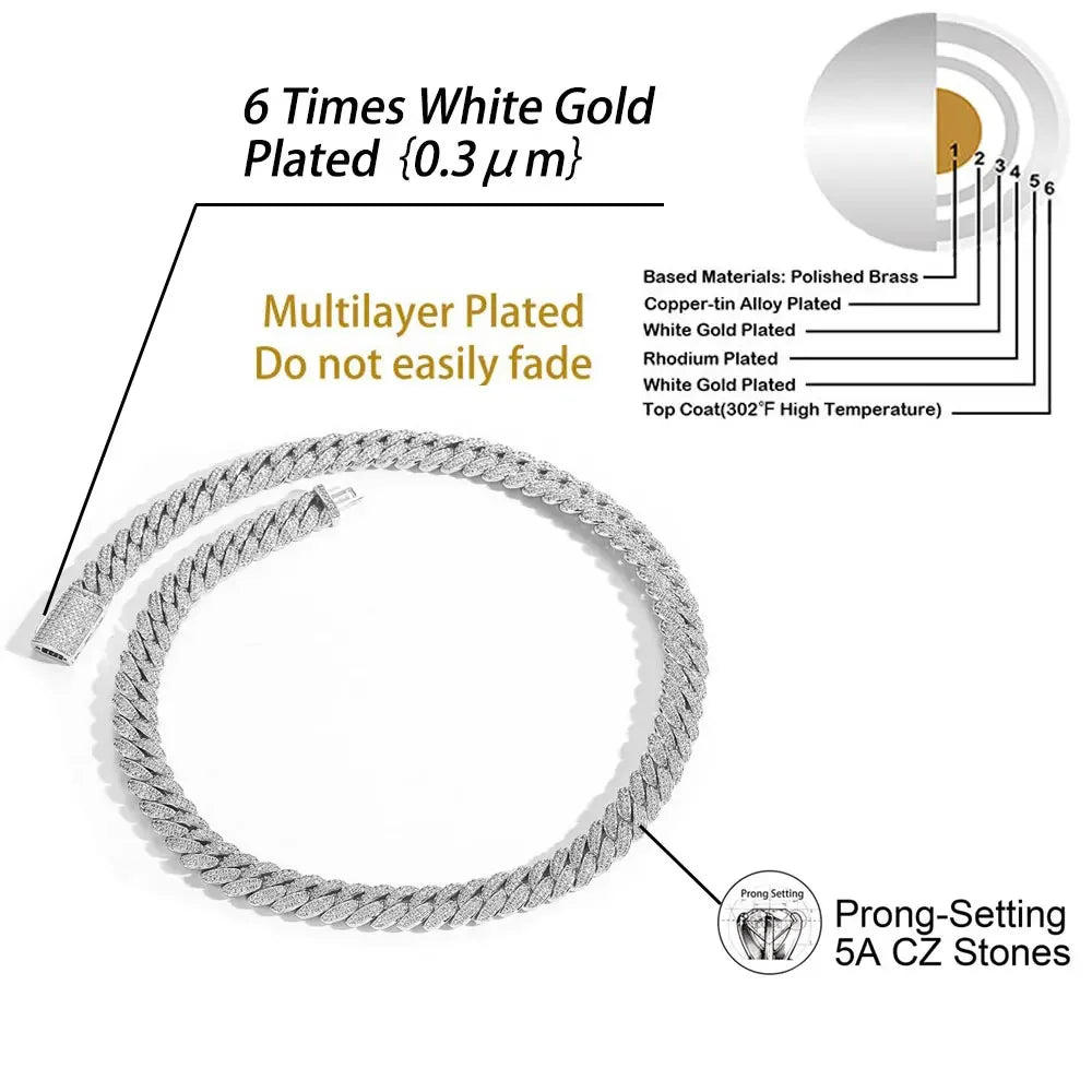 NONECN Diamond Cuban Link Chain Necklace 18K Plated