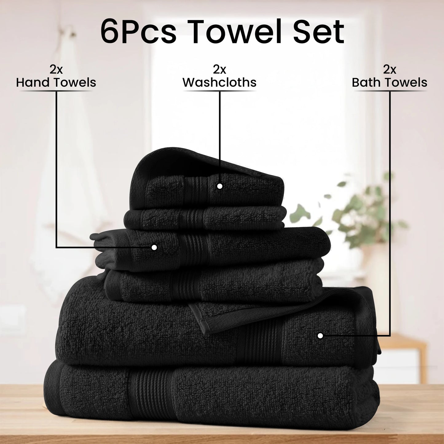 Lux Decor 100 Percent Cotton Bath Towel Set Ultra Soft Durable Absorbent 525 GSM 6 Piece