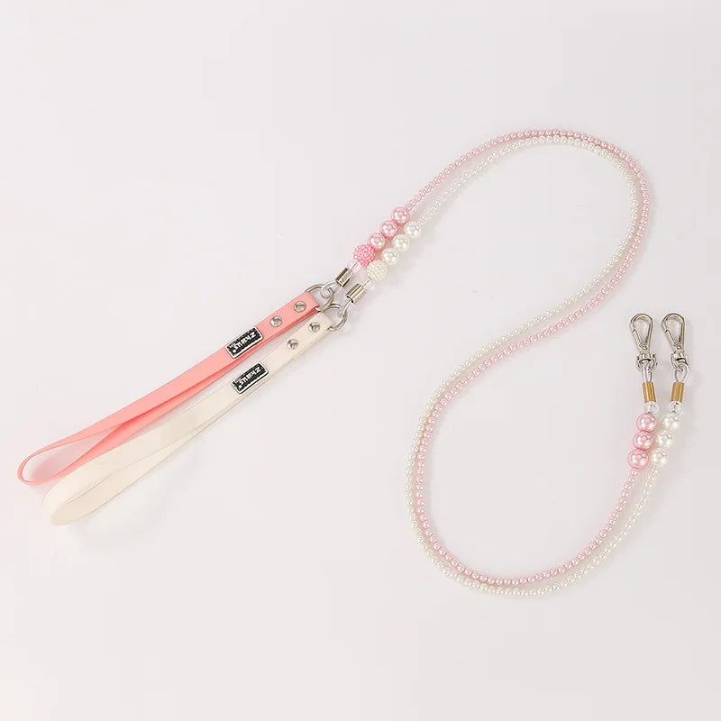 Luxury Pearl Pet Collar and Leash Set – Adjustable Necklace Design with Star Charm for Small Dogs and Cats