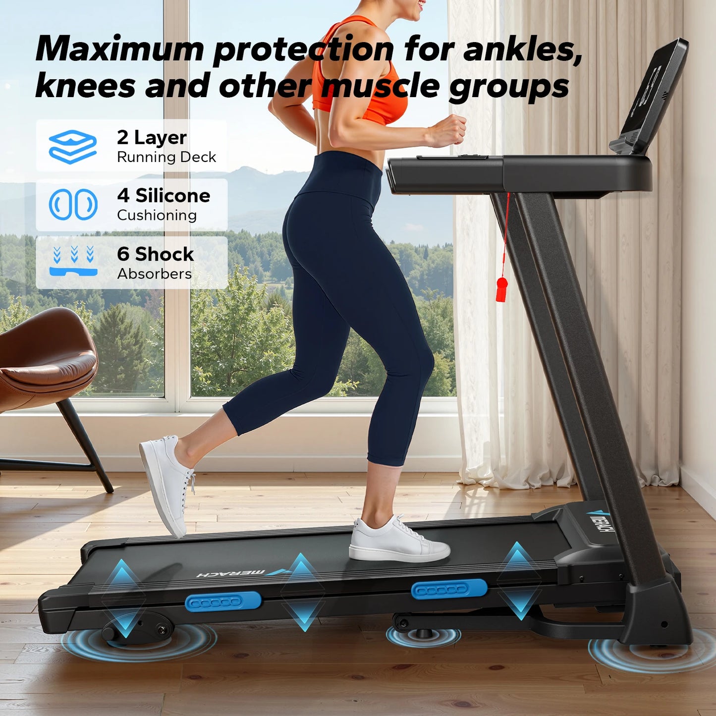 MERACH Foldable Treadmill T12 Incline Quiet Bluetooth DoubleDeckPro HRM Monitoring