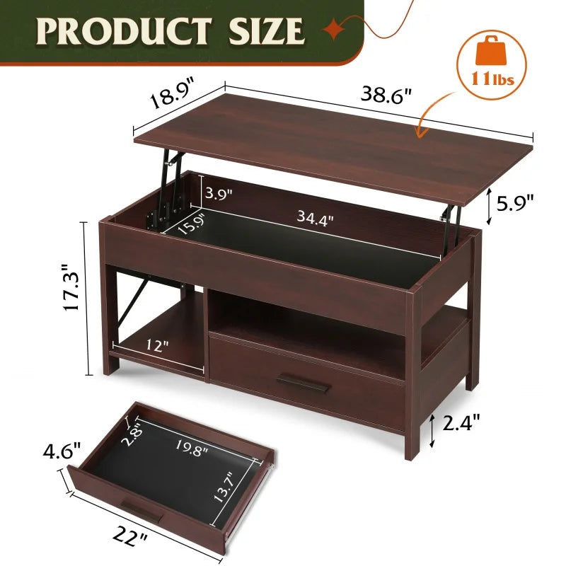 GALAXHERO Lift Top Coffee Table With Hidden Compartment And Storage Shelf For Living Room With Hidden Drawers