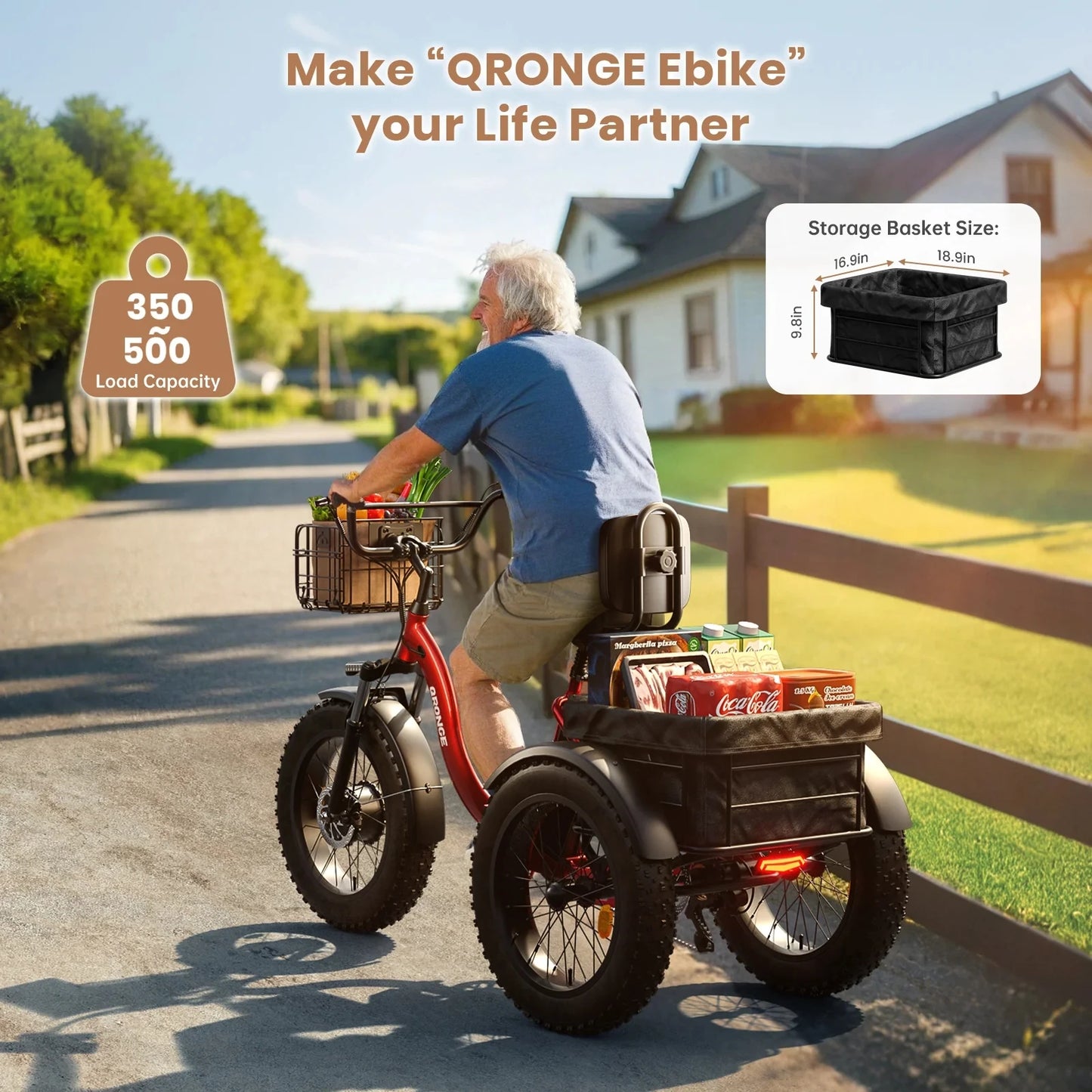 QRONGE 960W Electric Bike For Adults Folding Fat Tire Trike