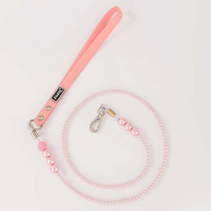 Luxury Pearl Pet Collar and Leash Set – Adjustable Necklace Design with Star Charm for Small Dogs and Cats