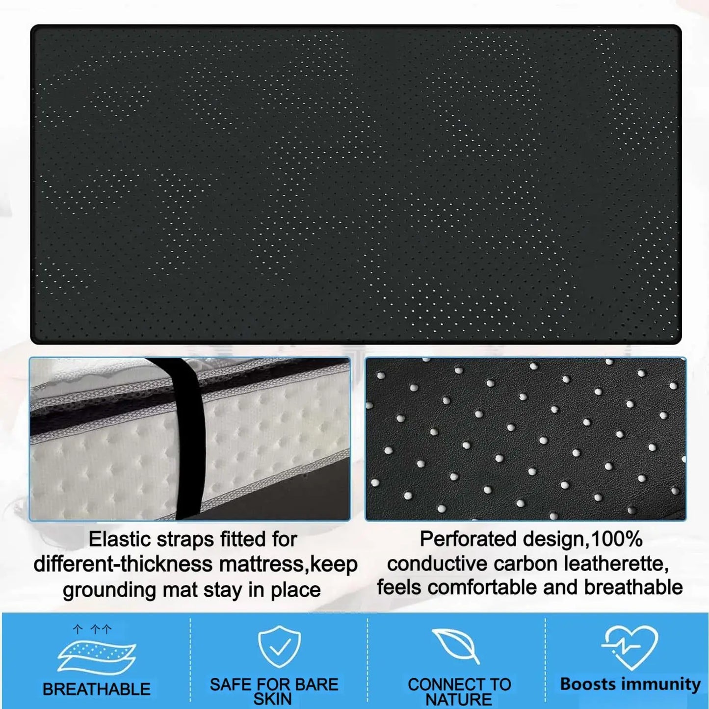 Grounding Sheet and Mat Perforated 100 Percent Conductive Carbon Faux Leather