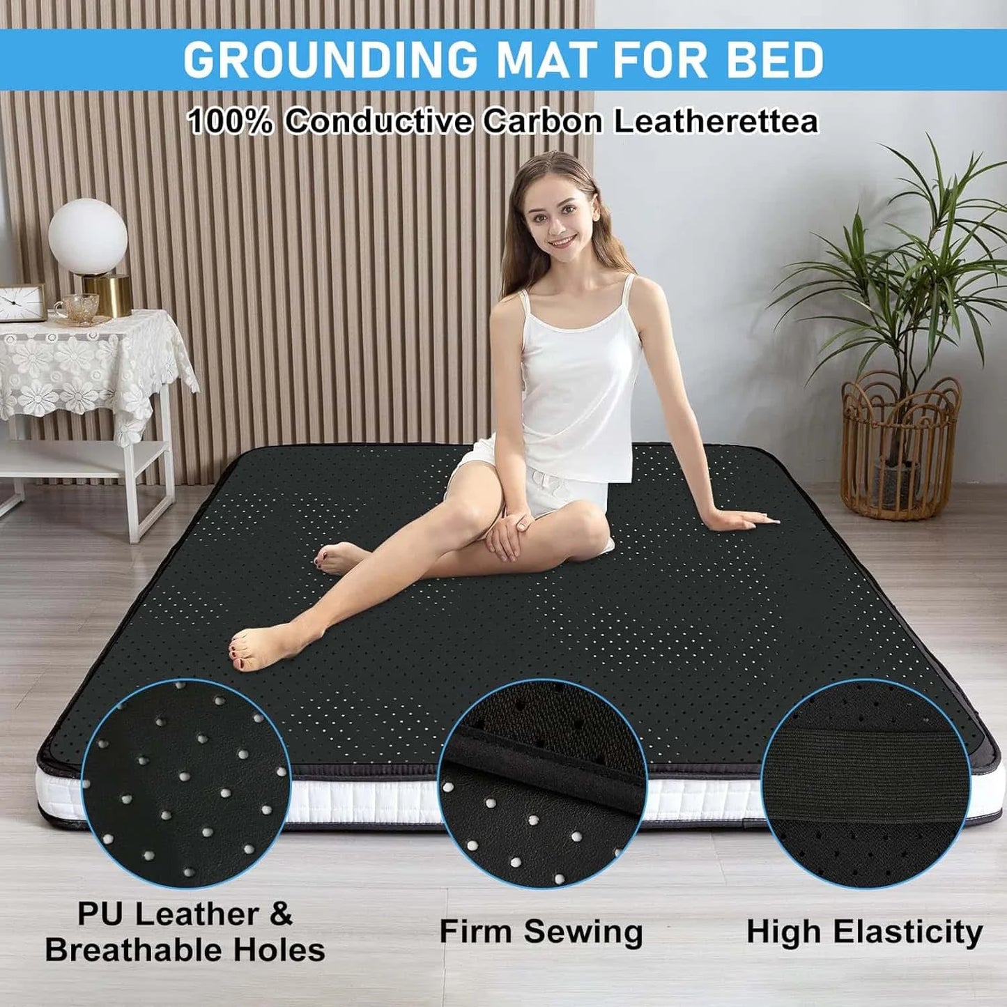 Grounding Sheet and Mat Perforated 100 Percent Conductive Carbon Faux Leather