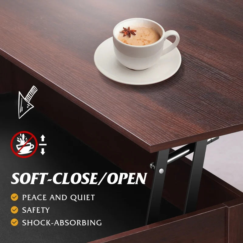 GALAXHERO Lift Top Coffee Table With Hidden Compartment And Storage Shelf For Living Room With Hidden Drawers