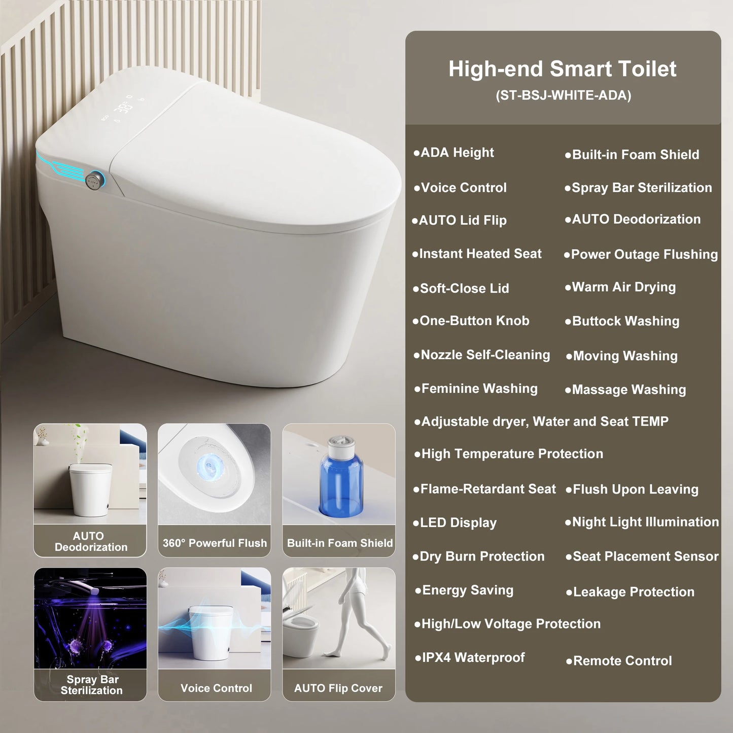 Smart Toilet With Built In Bidet One Piece ADA Compliant