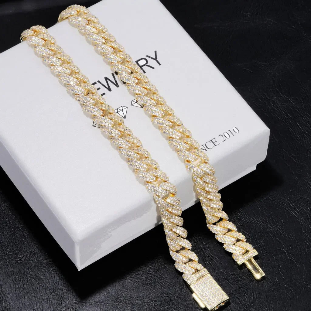 NONECN Diamond Cuban Link Chain Necklace 18K Plated