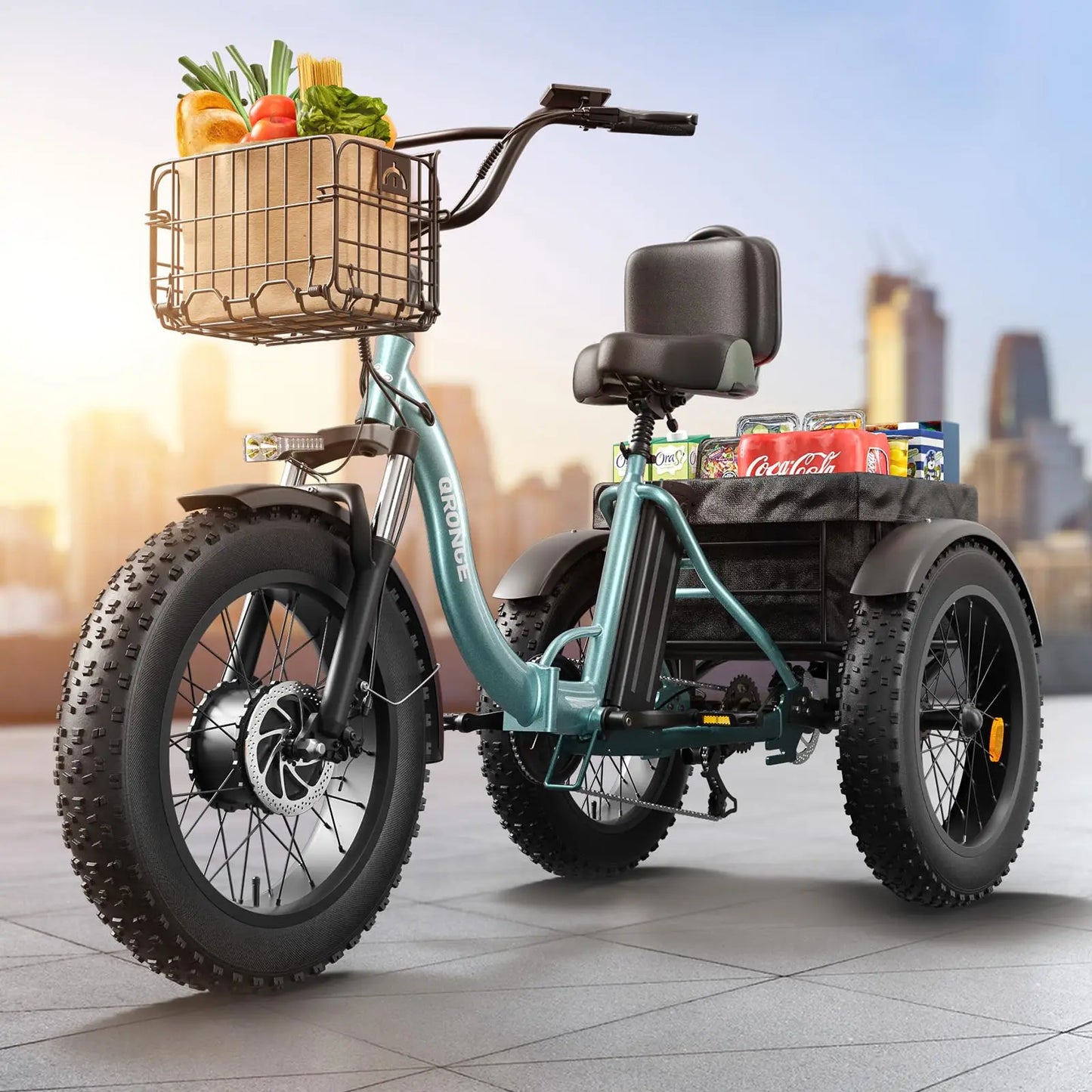QRONGE 960W Electric Bike For Adults Folding Fat Tire Trike