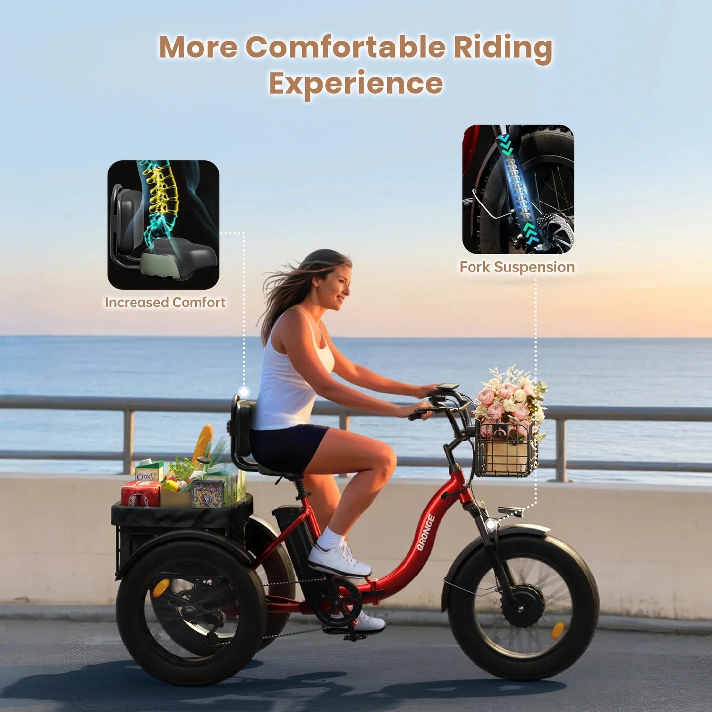 QRONGE 960W Electric Bike For Adults Folding Fat Tire Trike