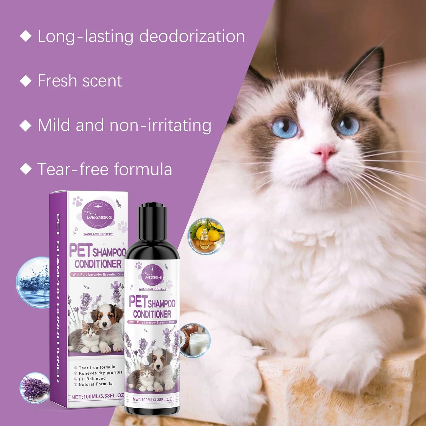 YEGBONG Pet Lavender Hair Shampoo Gentle Cleaning Remove Dirt