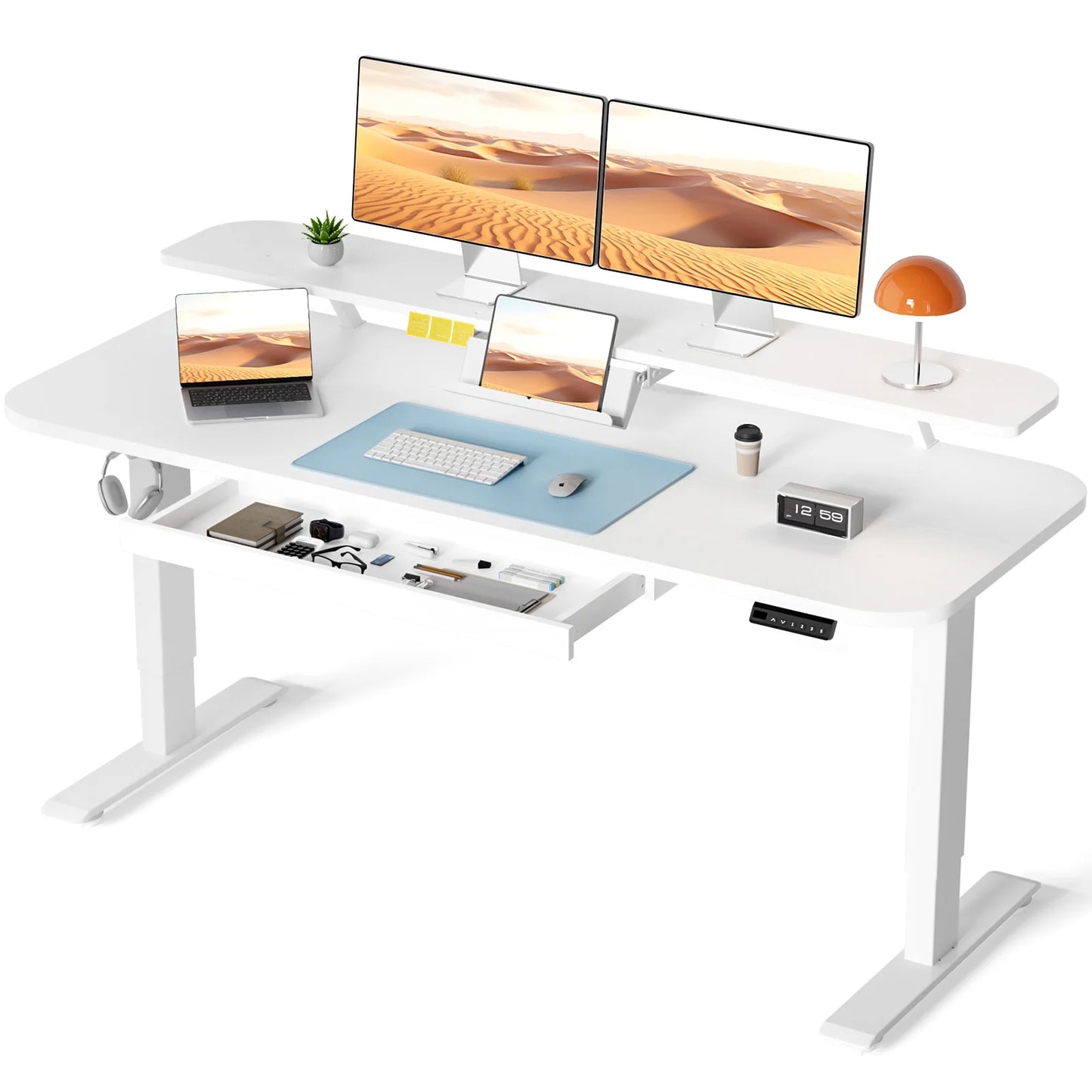 Electric Standing Desk With Drawers Sit Stand Height Adjustable Ergonomic Home Office Computer Desk