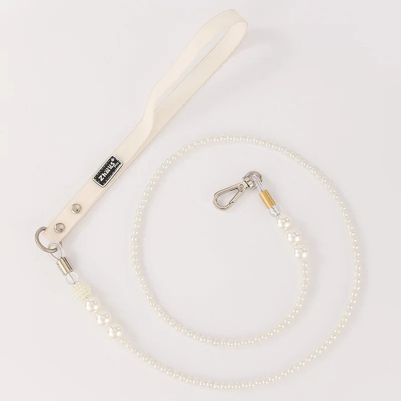 Luxury Pearl Pet Collar and Leash Set – Adjustable Necklace Design with Star Charm for Small Dogs and Cats