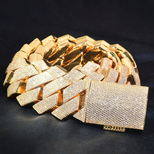 Cuban Link Chain Necklace Iced Rhinestone 2 Row Miami Rhombus