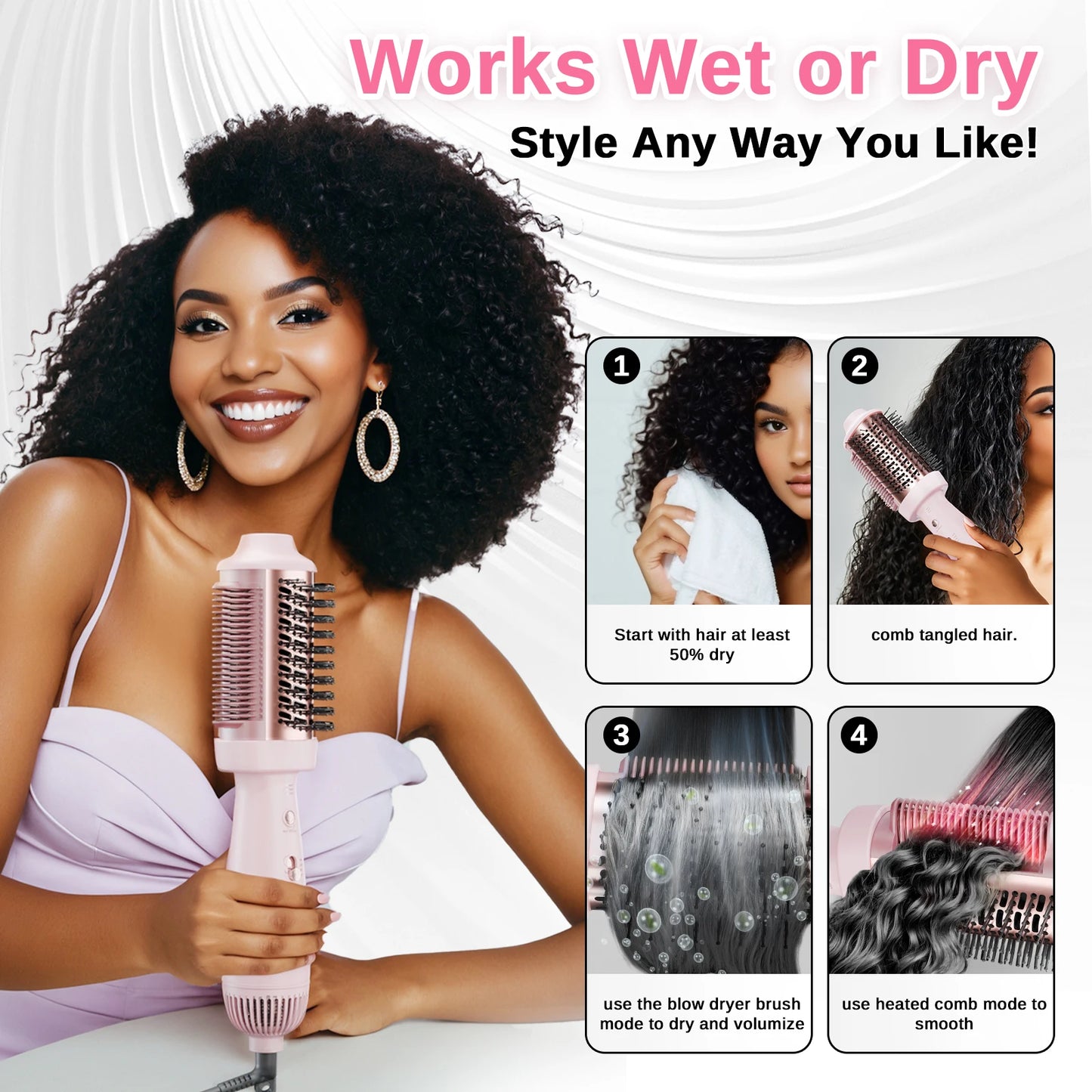 NOVUS Smooth Style Heated Comb and Blow Dryer 2 In 1 Hot Air Brush