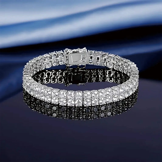 925 Sterling Silver Moissanite Tennis Bracelet Double Layered LabCreated Diamonds
